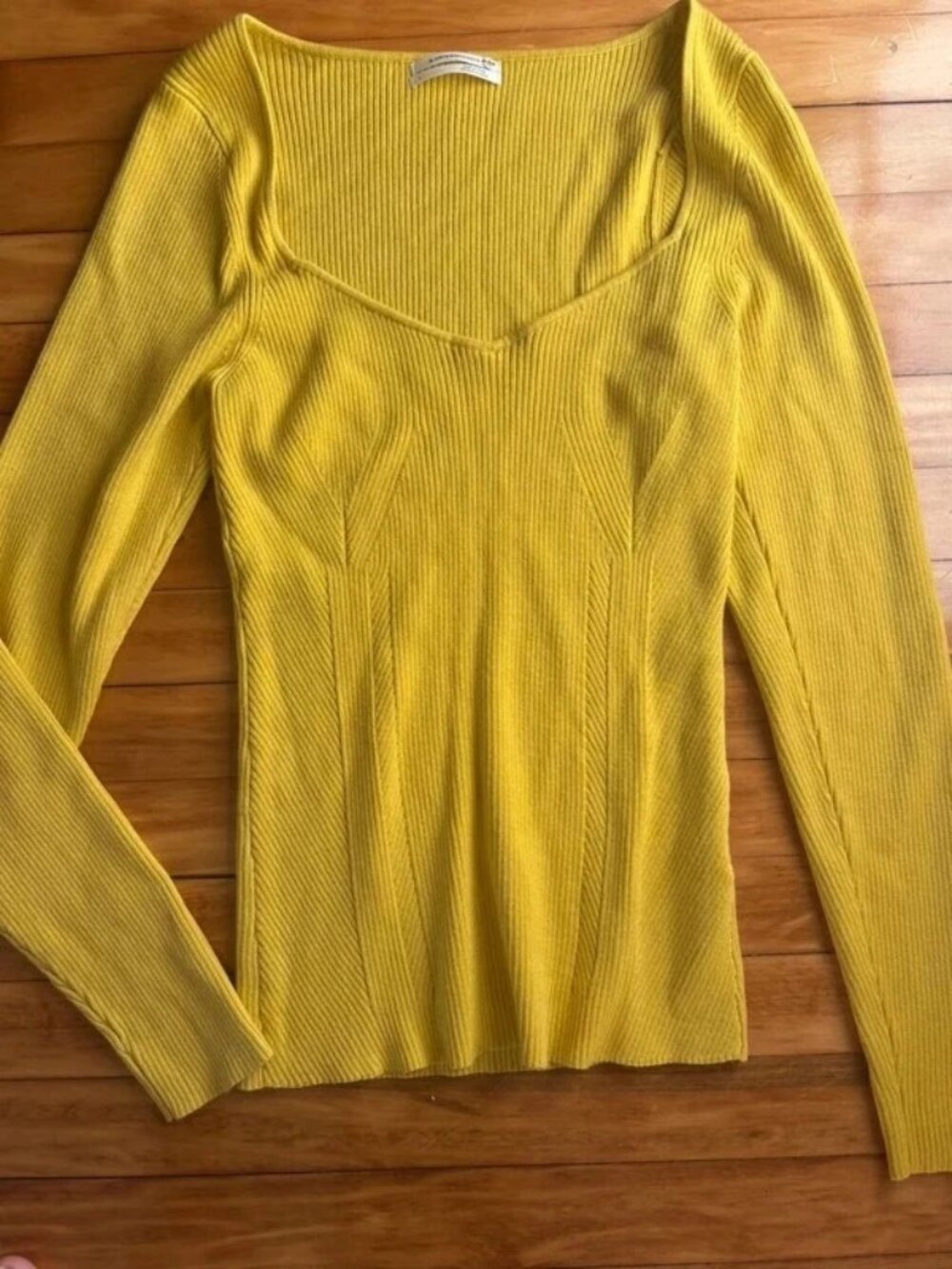 Anthropologie Yellow Square Neck Ribbed Sweater Top L